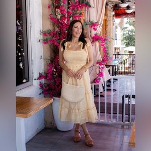 NWT Blu Pepper Smocked Top Gingham Print Midi Dress